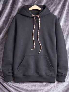 Black Women's Pullover Hoodie with Contrast RED WHITE and BLUE Crystal Drawcord